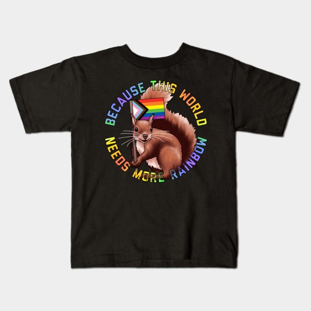 More Rainbow Squirrel Kids T-Shirt by Art by Veya